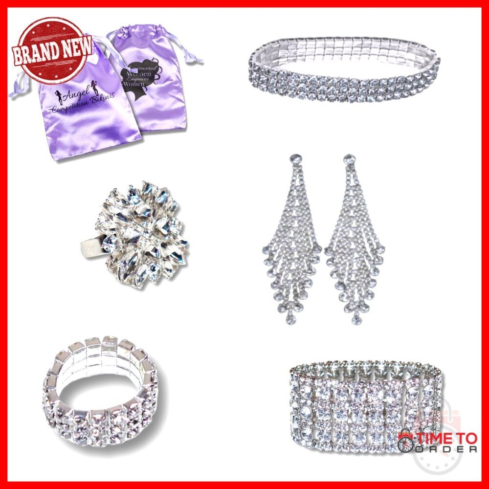 Rhinestone Jewelry Set Elegant Sparkling Dangle Earrings Bracelets Rings